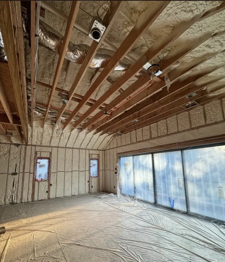 Interior walls and ceiling insulated with spray foam during new construction in Orcutt